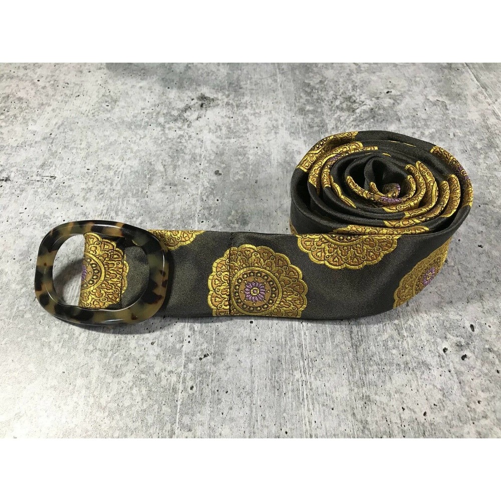 J.Crew ~100% Silk Belt + Tortoise Buckle~ Brown w/ Gold Medallions~Size S/M NWT